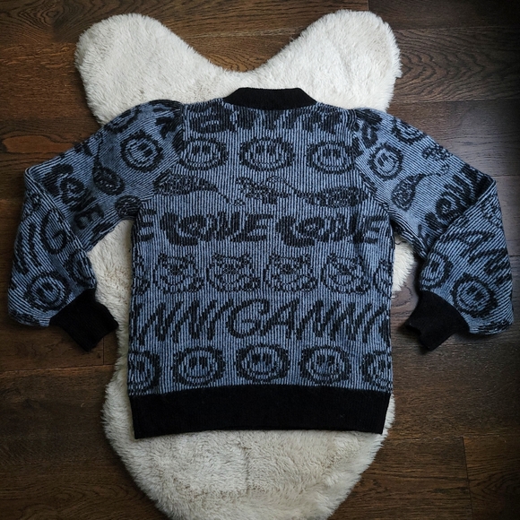 Ganni Smiley Logo Intarsia Wool Knit Puff Sleeve Jumper Sweater - Picture 11 of 12